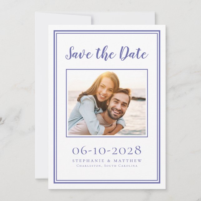 Periwinkle Blue Wedding Foto Verlobung Moderne Save The Date (Vorderseite)