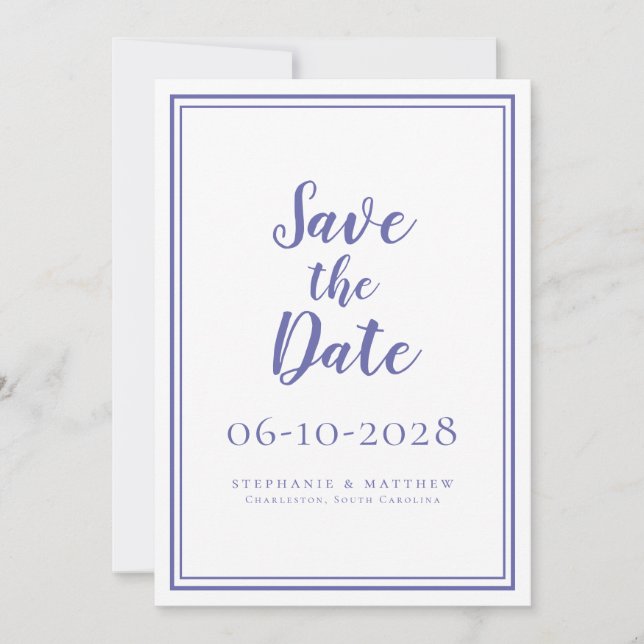 Periwinkle Blue Wedding Minimalistisch Save the Da (Vorderseite)