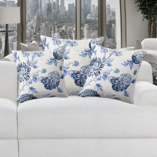 Periwinkle Blue & White Floral Toile Nr. 2 Kissen