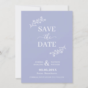 Periwinkle Blue White Hand Gezeichnet Floral Twigs Save The Date