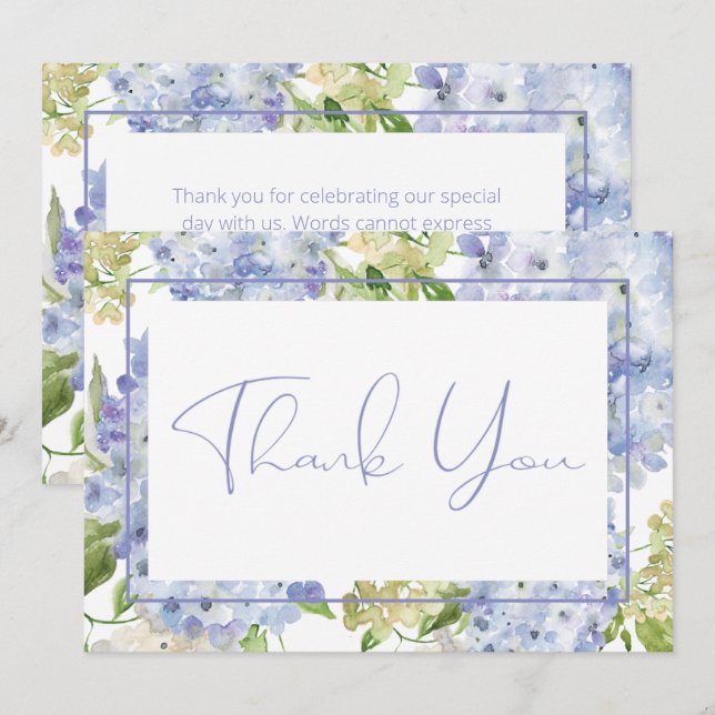 Periwinkle Blue White Hydrangeas Wedding Dankeskarte (Vorne/Hinten)
