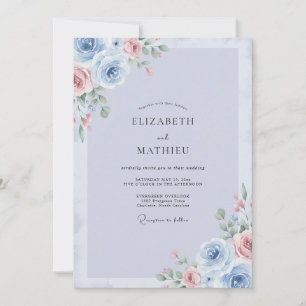 Periwinkle-Blush-Pfingstrosen-Hochzeit Einladung