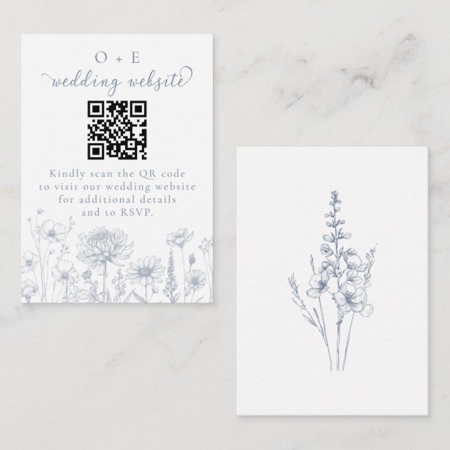 Periwinkle Botanical Wedding Website QR Code  Begleitkarte (Vorne/Hinten)
