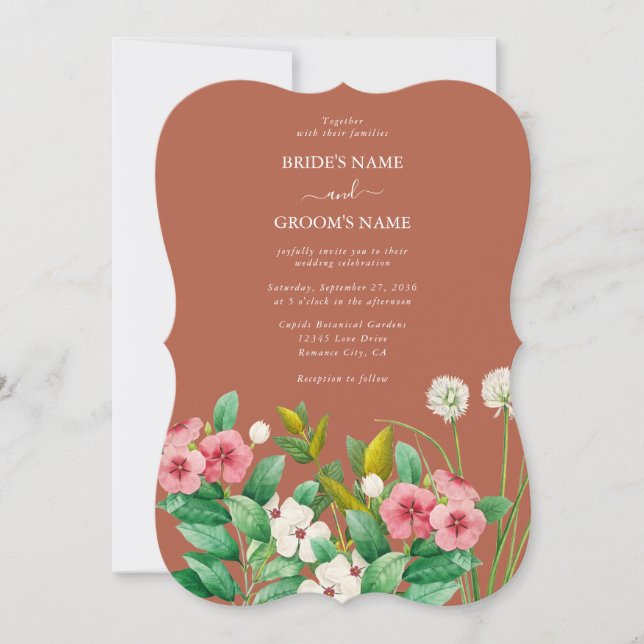 Periwinkle Burnt Orange Terracotta Wedding Einladung (Vorderseite)