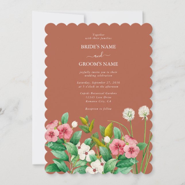Periwinkle Burnt Orange Terracotta Wedding Einladung (Vorderseite)