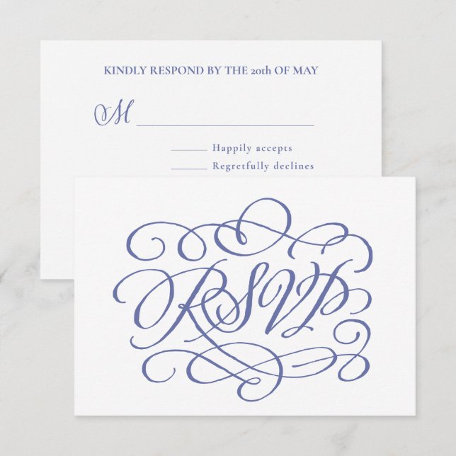 Periwinkle Calligraphy Wedding Meals RSVP Card Dankeskarte (Vorne/Hinten)