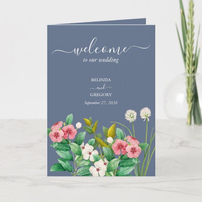 Periwinkle Dusty Blue Wedding Order of Service Programm (Vorderseite)