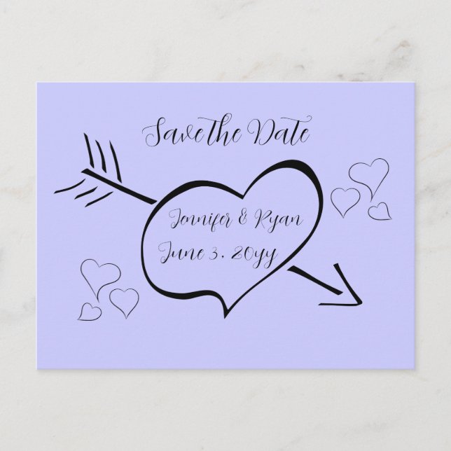 Periwinkle Extravagante Kalligraphie Herz Save the Postkarte (Vorderseite)