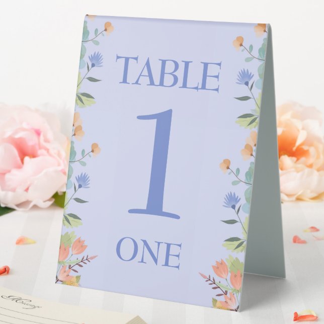 Periwinkle Floral Anpassbar Tischaufsteller (In Situ (Hochzeit))