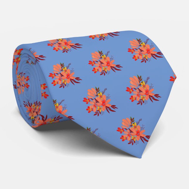 Periwinkle Floral Neck Tie Krawatte (Gerollt)