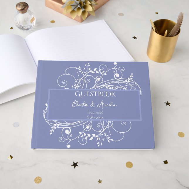 Périwinkle Flourish Mariage livre d'hôtes (Recto ouvert)