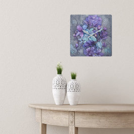 Periwinkle Gardens Quadratische Wanduhr