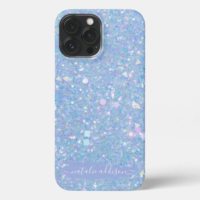 Periwinkle Glitzer Modernes Glam iPhone Fall 13 Pro Max Hülle (Rückseite)