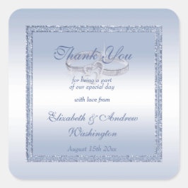 Periwinkle Glitzer & Silver Wedding Rings Quadratischer Aufkleber