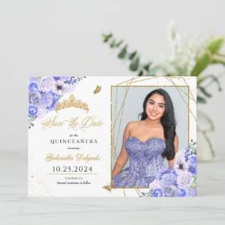 Periwinkle & Gold Quinceañera Save the Date Foto Einladung