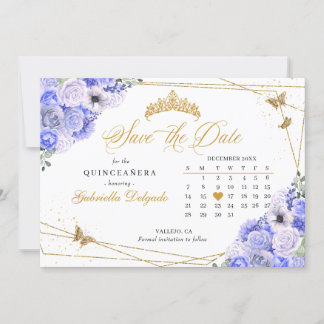 Periwinkle & Gold Quinceñera Save the Date Einladung