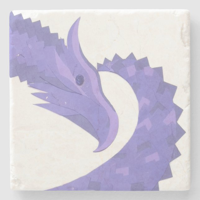 Periwinkle Herzdrache auf Weiß Steinuntersetzer (Vorderseite)