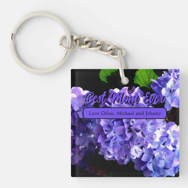 Periwinkle hydrangeas lila blauen Blumen beste Mam Schlüsselanhänger (Vorderseite)