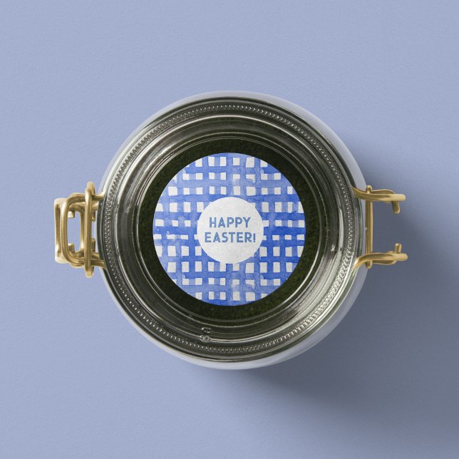 Periwinkle karierte Osteraufkleber Runder Aufkleber (Von Creator hochgeladen)