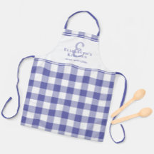 Periwinkle Kitchen Monogram Name Gingham Karo