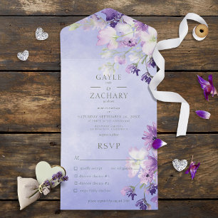 Periwinkle Lila Boho Floral Dinner All In One Einladung
