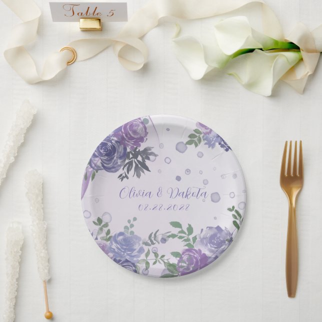 Periwinkle Lila Peony Alcohol Ink Wedkin Napkin Pappteller (Hochzeit)
