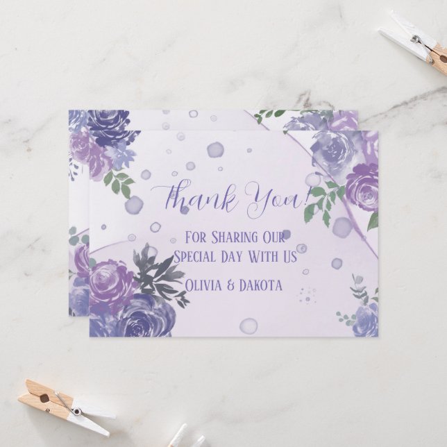 Periwinkle Lila Peony Alkohol Tinte Dankeschön Kar Einladung (Vorderseite/Rückseite Beispiel)