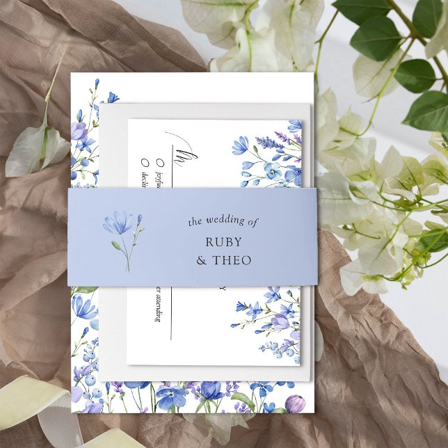 Periwinkle Lilac Wildblume Wedding Einladungsbanderole (Wedding invitation belly band from my Lilac + Periwinkle Wildflower Wedding Collection)