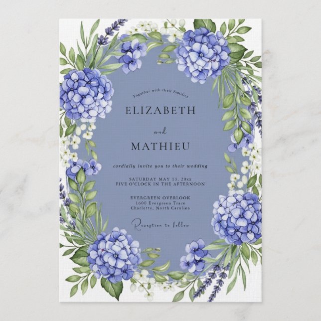Periwinkle Lush Botanical Wedding Einladung (Vorderseite)