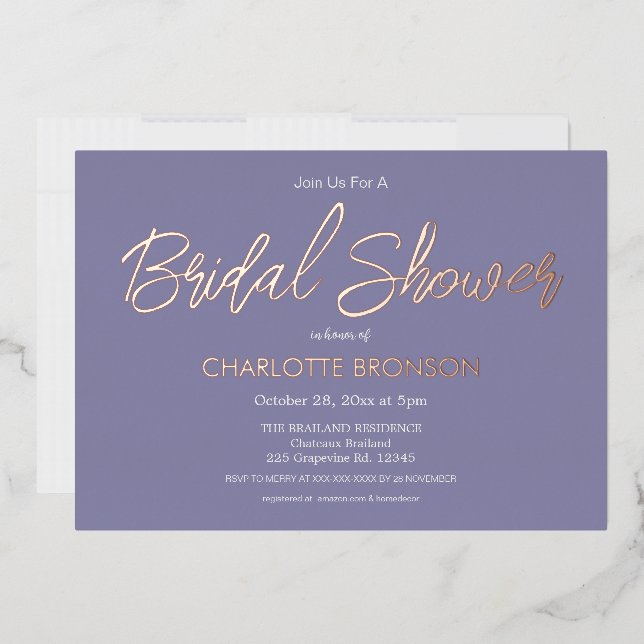 Periwinkle Minimalistisches Script Brautparty Gold Folieneinladung (Briefumschlag)