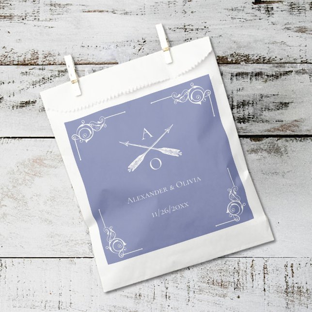 Periwinkle Monogram und Pfeile Hochzeit Geschenktütchen (Periwinkle Monogram and Arrows Wedding Favor Bags)