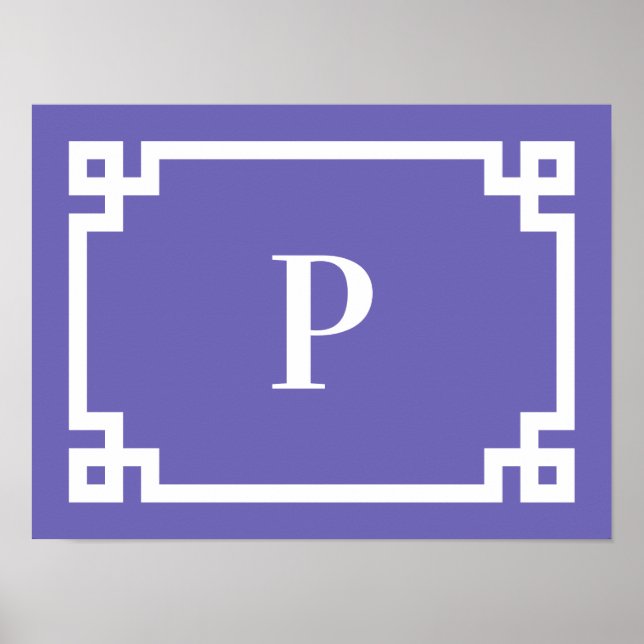 Periwinkle-Monogramm mit weißem griechischem Schlü Poster (Vorne)