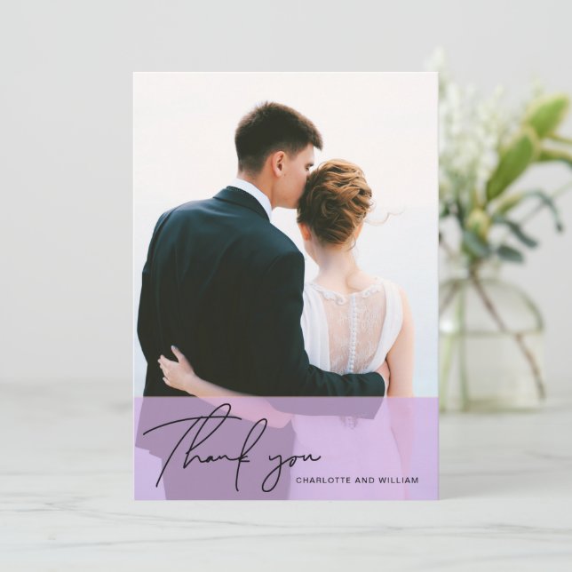 Périwinkle opaque | Carte de jour de mariage Merci (Debout devant)
