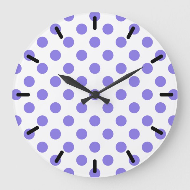 Periwinkle polka dots große wanduhr (Vorderseite)
