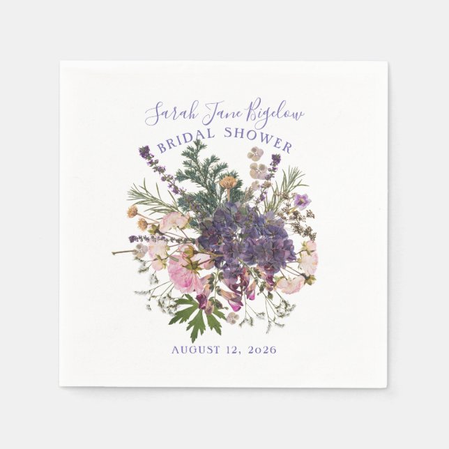 Periwinkle Pressed Wildblume Boho Brautparty Serviette (Vorderseite)