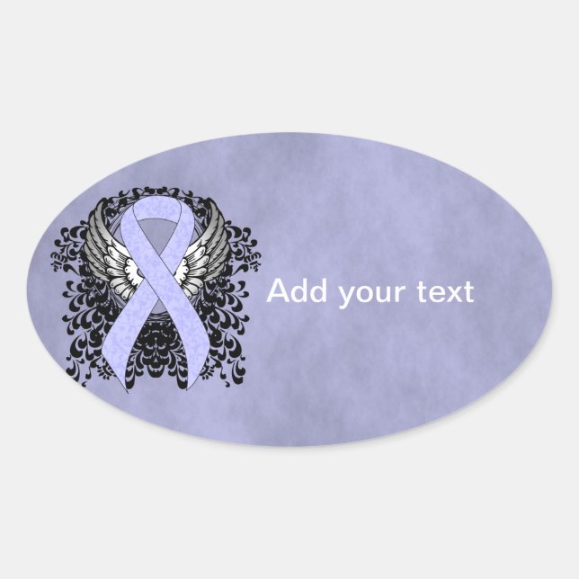 Periwinkle Ribbon mit Flügeln Ovaler Aufkleber (Vorderseite)