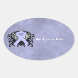 Periwinkle Ribbon mit Flügeln Ovaler Aufkleber