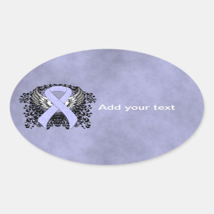 Periwinkle Ribbon mit Flügeln Ovaler Aufkleber