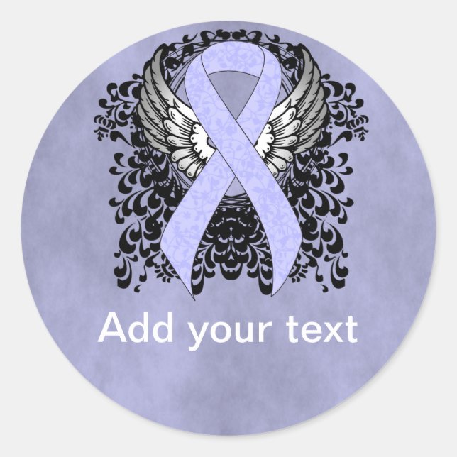 Periwinkle Ribbon mit Flügeln Runder Aufkleber (Vorderseite)