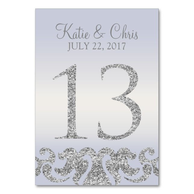 Periwinkle Silver Glitzer Look Tischnummern-13 Tischnummer (Vorderseite)