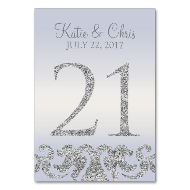 Periwinkle Silver Glitzer Look Tischnummern-21 Tischnummer (Vorderseite)