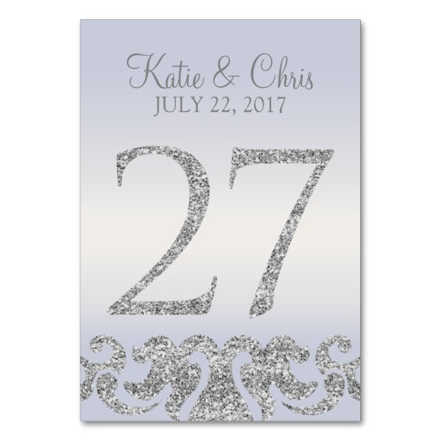 Periwinkle Silver Glitzer Look Tischnummern-27 Tischnummer (Vorderseite)