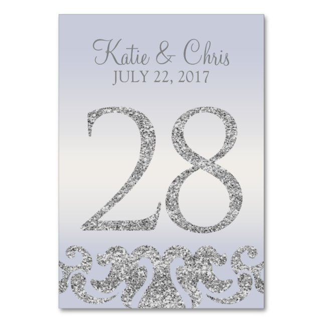 Periwinkle Silver Glitzer Look Tischnummern-28 Tischnummer (Vorderseite)