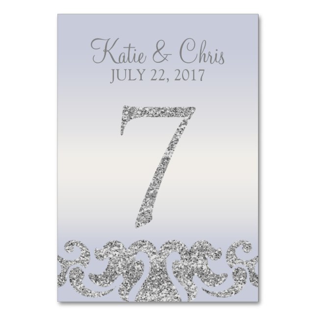 Periwinkle Silver Glitzer Look Tischnummern-7 Tischnummer (Vorderseite)