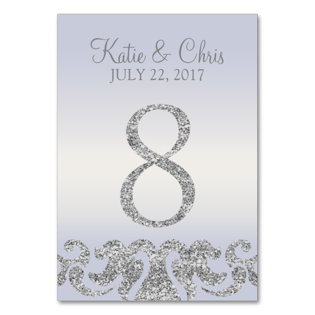 Periwinkle Silver Glitzer Look Tischnummern-8 Tischnummer (Vorderseite)