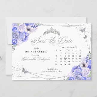 Periwinkle & Silver Quinceañera Save the Date Einladung