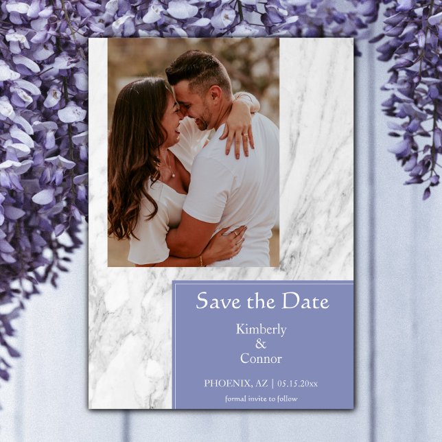 Periwinkle Simple Marble Foto Save The Date (Periwinkle Simple Marbled Photo Save the Date)