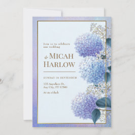 Periwinkle Stardust Hortensie Goldrahmen Hochzeit Einladung