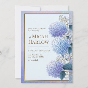 Periwinkle Stardust Hortensie Goldrahmen Hochzeit Einladung