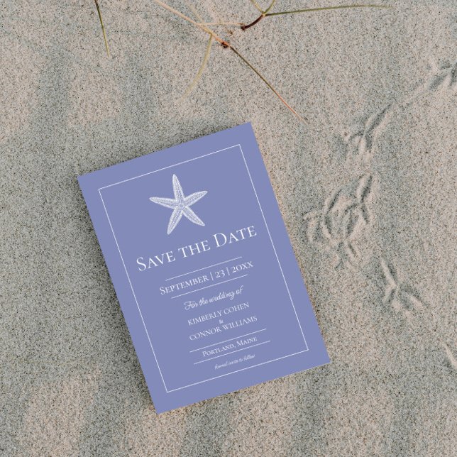 Periwinkle Starfish Monogram Foto Save The Date (Periwinkle Starfish Monogram Photo Save the Date)
